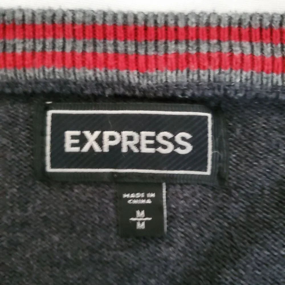 Express Men's‎ V-Neck Long Sleeve Pullover Knit Sweater Dark Gray Size Medium